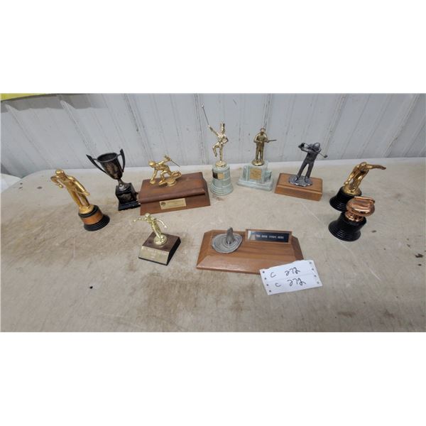 Collection of Vintage Sports Trophies with Wood and Acrylic Bases, Gold and Silver Tone
