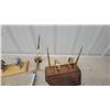 Image 2 : Vintage Mid-Century Modern Desk topBrass Railway Pen Holders, Desk Accessories