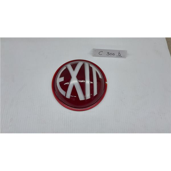 Vintage Round Convex Red Glass Exit Light Cover with White Letters, 6 1/2" Diameter