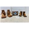 Image 1 : Hand-Carved Wooden Fireplace Bookends, Mantel Clock, and Dog Bookends
