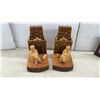Image 2 : Hand-Carved Wooden Fireplace Bookends, Mantel Clock, and Dog Bookends