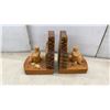 Image 3 : Hand-Carved Wooden Fireplace Bookends, Mantel Clock, and Dog Bookends