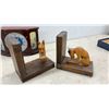 Image 4 : Hand-Carved Wooden Fireplace Bookends, Mantel Clock, and Dog Bookends