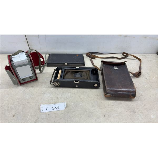 Vintage Ansco Anscoflex II TLR Camera with Case and Voigtländer Folding Bellows Camera
