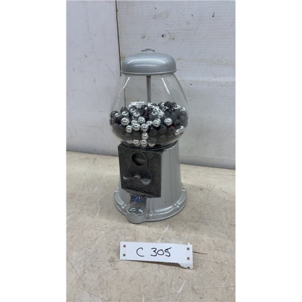 Silver-Painted Gumball Machine with Glass Globe and Round Gumballs