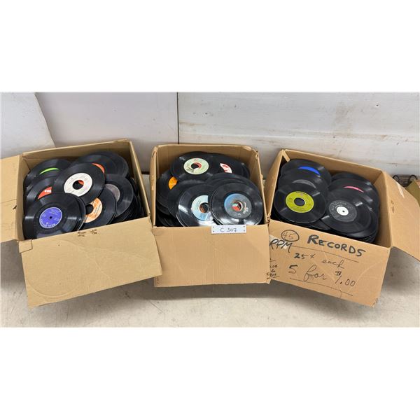 Three Boxes of 45 RPM Vinyl Records, Various Labels Including RCA Victor and More