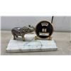 Image 2 : Brass Elephant Perpetual Desk Calendar on Marble Base and Two Brass Elephants