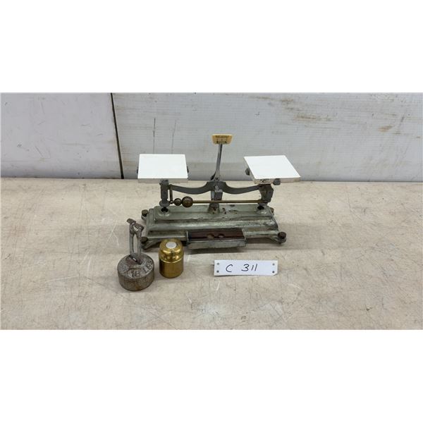 Henry Troemner Balance Scale with Cast Iron and Brass Weights and More