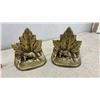 Image 2 : Three Pairs of Vintage Brass Bookends: Fleur-De-Lis, Boy Scout, and Maple Leaf with Kiwi