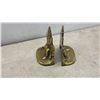 Image 3 : Three Pairs of Vintage Brass Bookends: Fleur-De-Lis, Boy Scout, and Maple Leaf with Kiwi