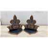 Image 4 : Three Pairs of Vintage Brass Bookends: Fleur-De-Lis, Boy Scout, and Maple Leaf with Kiwi