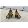 Image 7 : Three Pairs of Vintage Brass Bookends: Fleur-De-Lis, Boy Scout, and Maple Leaf with Kiwi