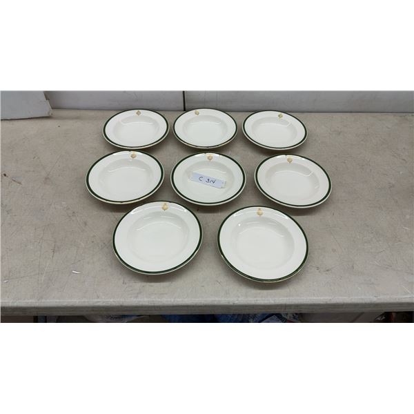Manitoba Club 1874, Set of Nine Alfred Meakin Vitro Hotel Ware Rimmed Soup Bowls