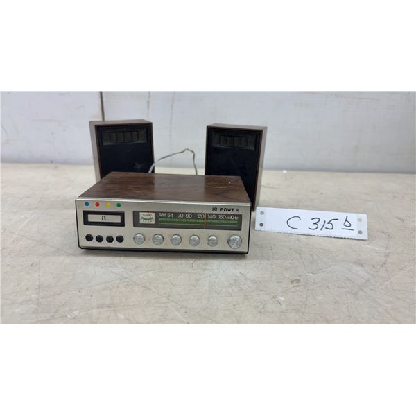Vintage IC Power AM Radio with External Speakers and Wood Grain Cabinet