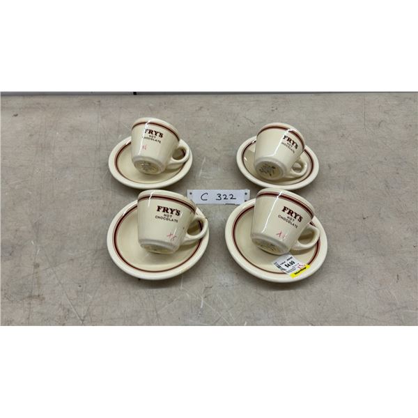 Set of 4 Grindley Duraline Fry's Hot Chocolate Demitasse Cups and Saucers, 1960