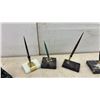 Image 2 : Collection of Vintage Desk Pen Stands with Marble and Onyx Bases, Inkwell, and More