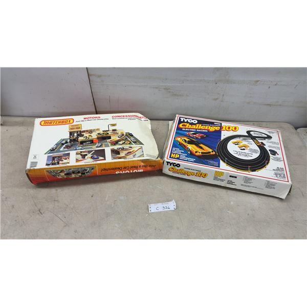 Matchbox Motors Car Dealership Playset and Tyco Challenge 100 Electric Racing Slot Car Set and More