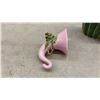 Image 6 : Pair of White Ceramic Leaf Dishes, Green Lidded Planter, and Pink Trumpet Vase