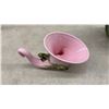 Image 7 : Pair of White Ceramic Leaf Dishes, Green Lidded Planter, and Pink Trumpet Vase