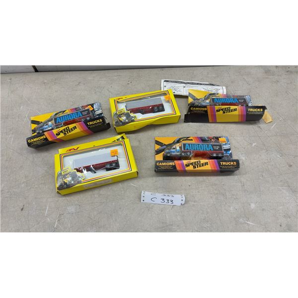AFX Speed Steer Aurora Racing Team Slotless Semi-Trucks and Trailers Lot of 4