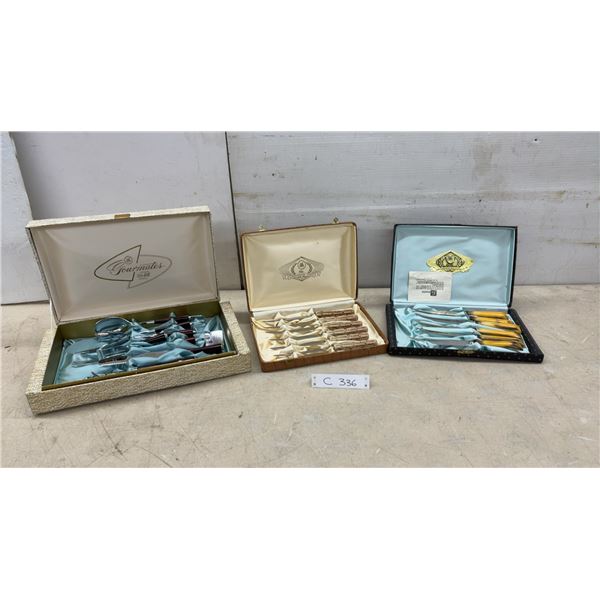 Three Boxed Cutlery Sets: Gourmates by Glo-Hill, Connoisseurs Choice Steak Knives, and More