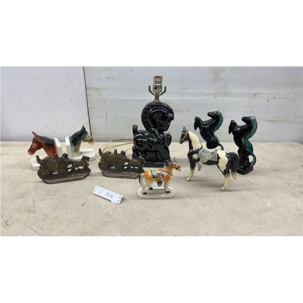 Vintage Ceramic Horse Head Lamp, Rearing Horse Bookends, Figurines, and More