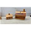 Image 5 : Wooden Collectibles, Fischer Weather Station, Log Cabin Bank, Cart Model, and More