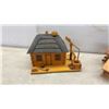 Image 6 : Wooden Collectibles, Fischer Weather Station, Log Cabin Bank, Cart Model, and More