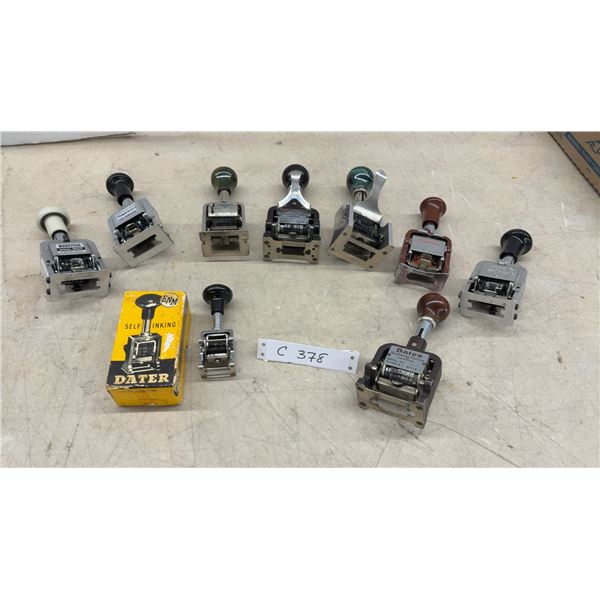 Collection of Vintage Automatic Numbering Machines Including Bostitch, Rogers, Force, Bates