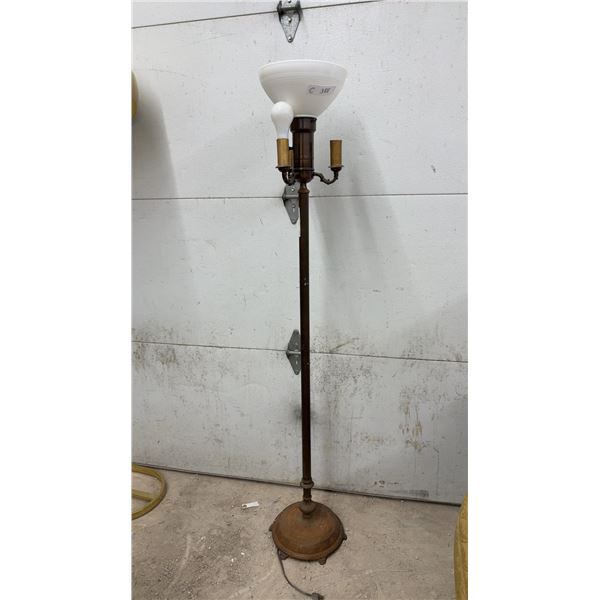 Vintage Torchiere Floor Lamp with Three Side Arms and Cast Iron Base