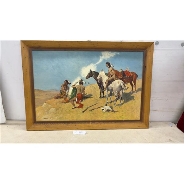 Frederic Remington "The Smoke Signal" Print in Wooden Frame, 29 x 41"