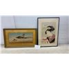 Image 1 : Orientalist Desert Watercolor, 14 x 23" and Japanese Ukiyo-E Woodblock Print, Framed, 21 x 15"