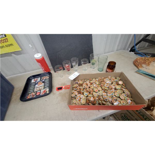 1982 Coca-Cola Commemorative Serving Tray, Bottle Caps, Glasses, Water Bottle, and More