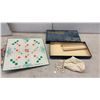 Image 8 : Vintage Games Lot: Chinese Checkers, Carved Cribbage Board, Ring Toss, Ping-Pong Net, and More