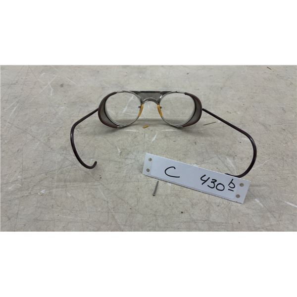 Vintage Industrial Safety Glasses with Perforated Metal Side Shields and Cable Temples