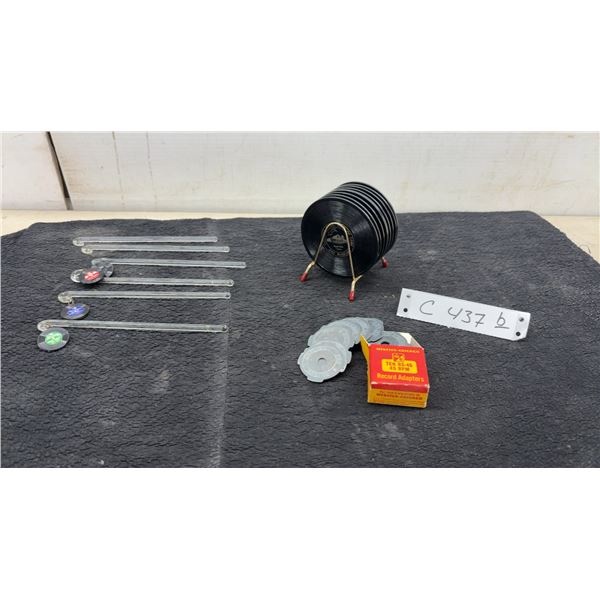 Country Music Hall of Fame Record Coaster Set, 45 RPM Record Adapters and Glass Stir Sticks