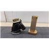 Image 2 : Vintage Horse Head Table Lighter, Gold-Tone Fluted Lighter, Swordfish Ashtray, Timberjack Bottle