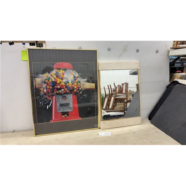 Framed Gumball Machine Print, 28 x 22" and Wall Mirror with Gold-Tone Trim, 24 x 16"