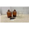 Image 1 : Vintage Amber Finger Jugs, Clear Apothecary Bottle, and J.R. Watkins Co. Bottle with Product