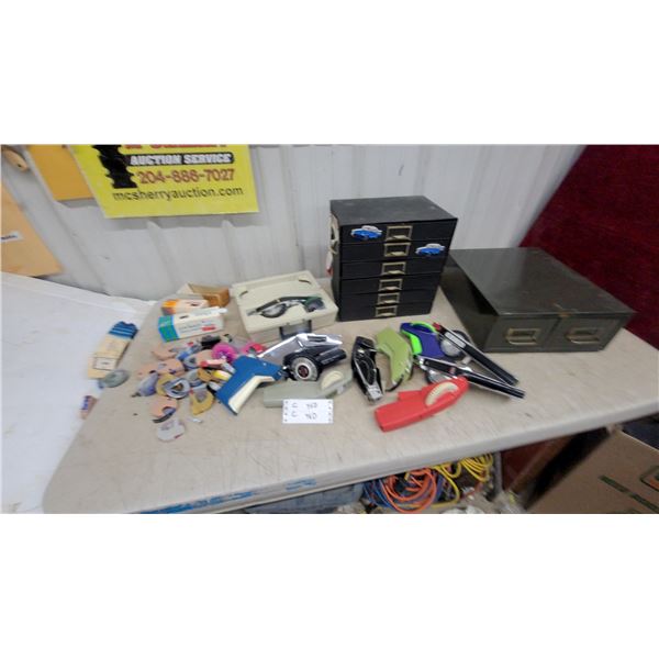 Dymo Manual Rotary Label Makers, Assorted Labeling Tape Rolls, File Drawers, and More