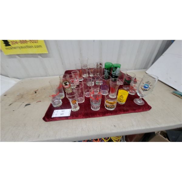 Collection of Vintage Promotional Drinking Glasses, Malt Stop, Champion B.a., and More