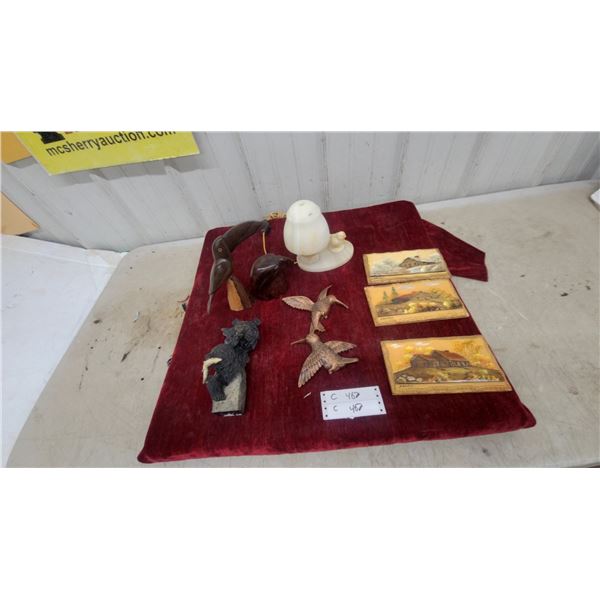 Collection of Figurines, Copper Hummerbirds, and H.