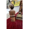 Image 5 : Two Brass Bells on Wood Bases, Bronze Figurine, Weather-O-Meter Bank and More