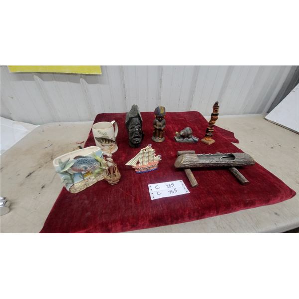 Vintage Cast Metal Log-Style Pipe Rest, Egyptian Figurine, Ceramic Fish,Banks and More