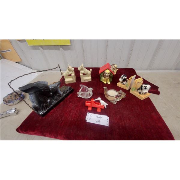 Black Ceramic Dog Head Wall Plaque with Miniature Figurines and More