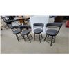 Image 1 : Set of Four Dark Grey Upholstered Swivel Bar Stools with Black Metal Frames and Curved Backrests