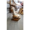 Image 2 : Wooden Glider Rocking Chair with Tufted Beige Cushion and Turned Wood Accents