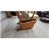 Image 3 : Wooden Glider Rocking Chair with Tufted Beige Cushion and Turned Wood Accents