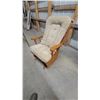 Image 4 : Wooden Glider Rocking Chair with Tufted Beige Cushion and Turned Wood Accents