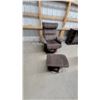 Image 1 : Dark Brown Microsuede Swivel Recliner Chair with Matching Ottoman on Round Wood Bases